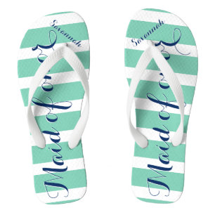 Personalised Maid of Honour Navy and Mint Jandals
