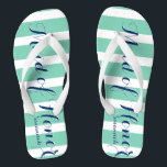 Personalised Maid of Honour Navy and Mint Jandals<br><div class="desc">Navy Blue and Mint Stripes Pattern - Change to Any Colour by clicking customise. And say anything you want.  Make these one of a kind flip flops that have YOUR message on them.  Be the talk of the beach!</div>