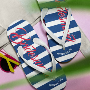 Personalised Maid of Honour Navy and Pink Jandals