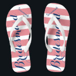 Personalised Maid of Honour Navy and Pink Jandals<br><div class="desc">Personalised Navy and Pink Stripes Pattern - Change to Any Colour by clicking customise. And say anything you want.  Make these one of a kind flip flops that have YOUR message on them.  Be the talk of the beach!</div>