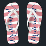Personalised Maid of Honour Navy and Pink Jandals<br><div class="desc">Personalised Navy and Pink Stripes Pattern - Change to Any Colour by clicking customise. And say anything you want.  Make these one of a kind flip flops that have YOUR message on them.  Be the talk of the beach!</div>