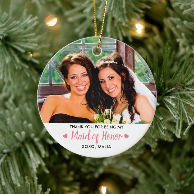 Personalised Maid Of Honour Photo Keepsake Ceramic Tree Decoration (Tree)