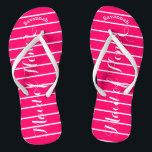 Personalised Maid of Honour Pink Jandals<br><div class="desc">Pink and White Stripes Pattern - Change Font to Any Colour by clicking customise. And say anything you want. Make these one of a kind flip flops that have YOUR message on them. Be the talk of the beach! Personalised with your name or whatever and title or your text here....</div>