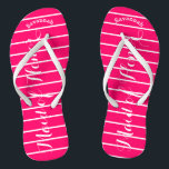 Personalised Maid of Honour Pink Jandals<br><div class="desc">Pink and White Stripes Pattern - Change Font to Any Colour by clicking customise. And say anything you want. Make these one of a kind flip flops that have YOUR message on them. Be the talk of the beach! Personalised with your name or whatever and title or your text here....</div>