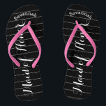 Personalised Maid of Honour PINK or Any Colour Jandals<br><div class="desc">White and Black Stripes Pattern - Change to Any Colour by clicking customise. And say anything you want. Make these one of a kind flip flops that have YOUR message on them. Be the talk of the beach! Personalised with your name or whatever and title or your text here. You...</div>