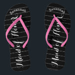 Personalised Maid of Honour PINK or Any Colour Jandals<br><div class="desc">White and Black Stripes Pattern - Change to Any Colour by clicking customise. And say anything you want. Make these one of a kind flip flops that have YOUR message on them. Be the talk of the beach! Personalised with your name or whatever and title or your text here. You...</div>