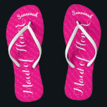 Personalised Maid of Honour Pink or Any Colour Jandals<br><div class="desc">Magenta Pink and White Stripes Pattern - Change to Any Colour by clicking customise. And say anything you want. Make these one of a kind flip flops that have YOUR message on them. Be the talk of the beach! Personalised with your name or whatever and title or your text here....</div>