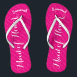 Personalised Maid of Honour Pink or Any Colour Jandals<br><div class="desc">Magenta Pink and White Stripes Pattern - Change to Any Colour by clicking customise. And say anything you want. Make these one of a kind flip flops that have YOUR message on them. Be the talk of the beach! Personalised with your name or whatever and title or your text here....</div>