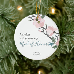 Personalised Maid of Honour Proposal Sakura Branch Ceramic Tree Decoration