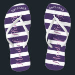 Personalised Maid of Honour Purple or Any Colour Jandals<br><div class="desc">Purple and Lavender Lilac Stripes Pattern - Change to Any Colour by clicking customise. And say anything you want. Make these one of a kind flip flops that have YOUR message on them. Be the talk of the beach! bridesmaids, bachelorette party, seaside tropical coastal shoreline, ocean cruise beach , wedding...</div>