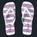 Personalised Maid of Honour Purple or Any Colour Jandals<br><div class="desc">Purple and Lavender Lilac Stripes Pattern - Change to Any Colour by clicking customise. And say anything you want.  Make these one of a kind flip flops that have YOUR message on them.  Be the talk of the beach!</div>