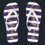 Personalised Maid of Honour Purple Yellow Any Colo Jandals<br><div class="desc">Yellow and Purple Stripes Pattern - Change to Any Colour by clicking customise. And say anything you want.  Make these one of a kind flip flops that have YOUR message on them.  Be the talk of the beach!</div>