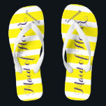 Personalised Maid of Honour Purple Yellow Any Colo Jandals<br><div class="desc">Yellow and Purple Plum Stripes Pattern - Change to Any Colour by clicking customise. And say anything you want.  Make these one of a kind flip flops that have YOUR message on them.  Be the talk of the beach!</div>