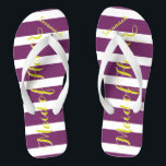 Personalised Maid of Honour Purple Yellow Any Colo Jandals<br><div class="desc">Yellow and Purple Plum Stripes Pattern - Change to Any Colour by clicking customise. And say anything you want.  Make these one of a kind flip flops that have YOUR message on them.  Be the talk of the beach!</div>
