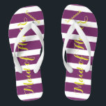 Personalised Maid of Honour Purple Yellow Any Colo Jandals<br><div class="desc">Yellow and Purple Plum Stripes Pattern - Change to Any Colour by clicking customise. And say anything you want.  Make these one of a kind flip flops that have YOUR message on them.  Be the talk of the beach!</div>