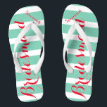 Personalised Maid of Honour Red and Mint Jandals<br><div class="desc">Mustard  Red and Mint Stripes Pattern - Change to Any Colour by clicking customise. And say anything you want.  Make these one of a kind flip flops that have YOUR message on them.  Be the talk of the beach!</div>