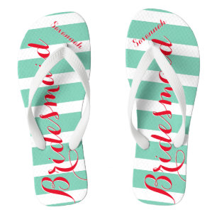 Personalised Maid of Honour Red and Mint Jandals