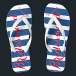 Personalised Maid of Honour Red White Blue Jandals<br><div class="desc">Mustard  Red White and Blue Stripes Pattern - Change to Any Colour by clicking customise. And say anything you want.  Make these one of a kind flip flops that have YOUR message on them.  Be the talk of the beach!</div>