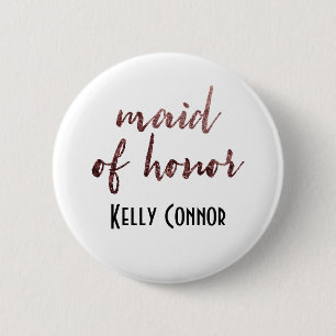 Personalised Maid of Honour Rose Gold Glitter 2 6 Cm Round Badge
