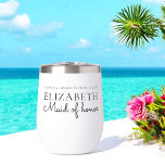 Personalised maid of honour Script Wedding<br><div class="desc">Custom wedding wine tumbler for your bridal party features "maid of honour" in elegant, classic calligraphy script typography with your bridesmaid's name beneath along with a text template where you can add the name of the bride and groom and the date. if youd like any other colours then please message...</div>