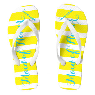 Personalised Maid of Honour Turquoise and Yellow Jandals