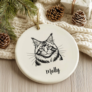 Personalised Maine Coon Cat Christmas Ceramic Tree Decoration