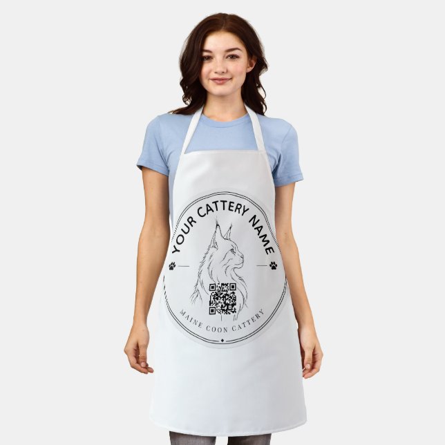Personalised Maine Coon Cattery Apron with QR Code (Worn)