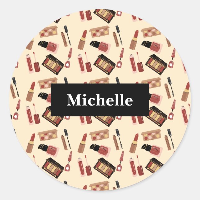 Personalised Makeup Cosmetics Pattern Cosmetology Classic Round Sticker (Front)