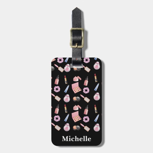 Personalised Makeup Cosmetics Pattern Cosmetology Luggage Tag (Front Vertical)