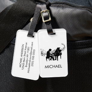 Personalised Male Piano Player - Pianist Music Luggage Tag
