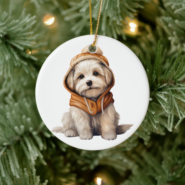 Personalised Maltese Dog Art Ceramic Tree Decoration (Tree)