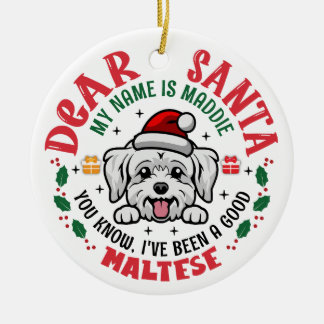 Personalised Maltese Dog Christmas Tree Round Ceramic Tree Decoration