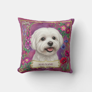 Personalised Maltese Dog Pink Floral Cushion