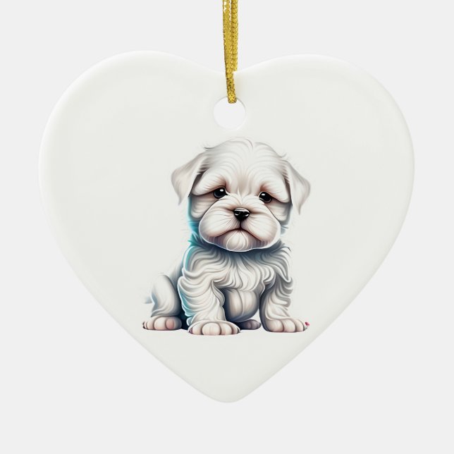 Personalised  Maltese Puppy Ceramic Tree Decoration (Front)