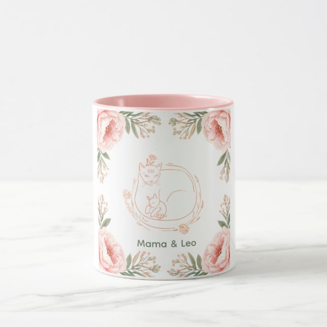 Personalised Mama Cat & Kitten Floral Coffee Mug (Center)