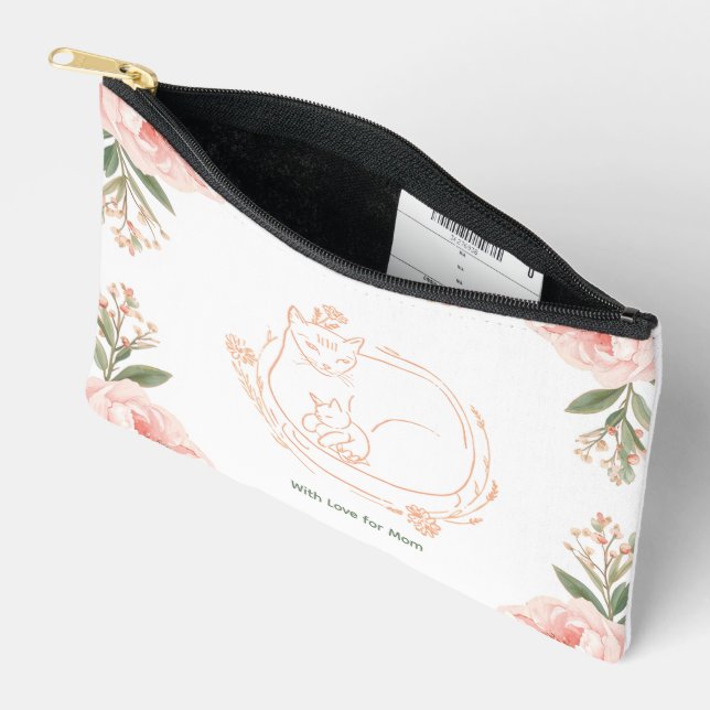 Personalised Mama Cat & Kitten Floral Mother's Day Accessory Pouch (Open)