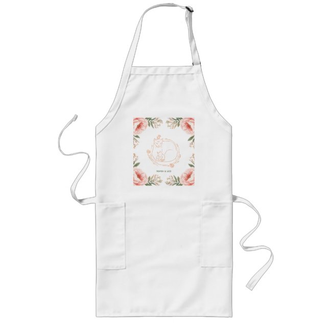 Personalised Mama Cat & Kitten Floral Mother's Day Long Apron (Front)