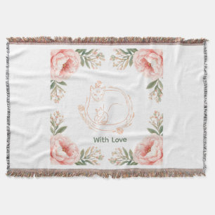 Personalised Mama Cat & Kitten Floral Mother's Day Throw Blanket