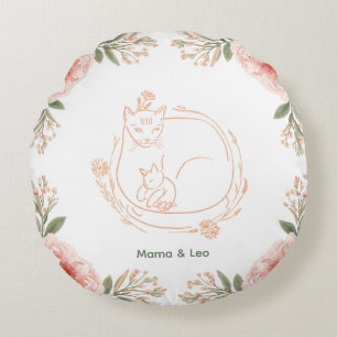 Personalised Mama Cat & Kitten Floral Pillow