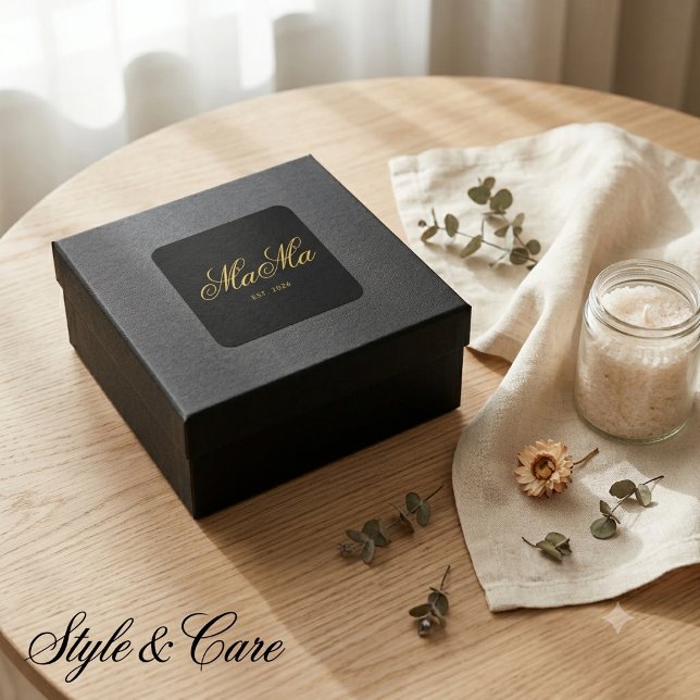 Personalised Mama Est Stylish Square Sticker (Personalized Mama Est Stylish Square Sticker)