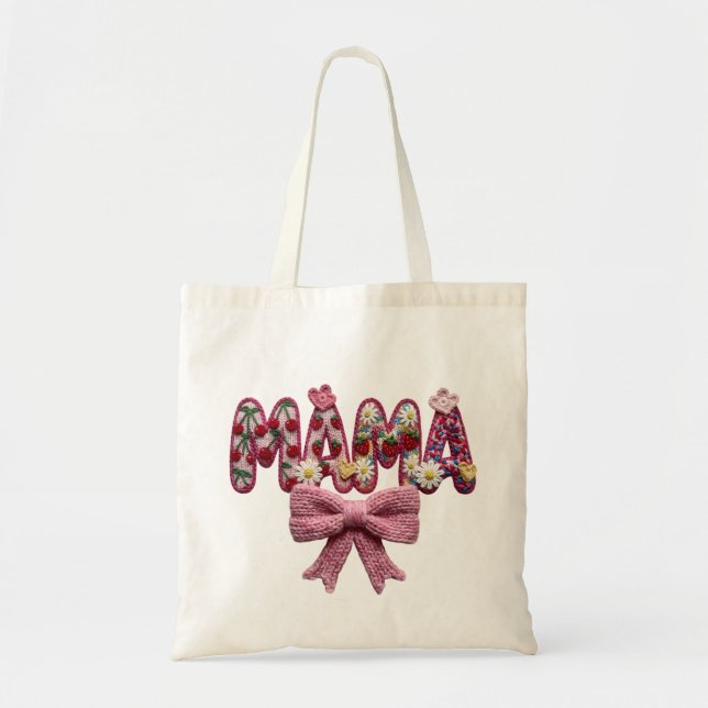 Personalised “Mama” Floral Bow – Cute Kitchen Tote Bag (Front)