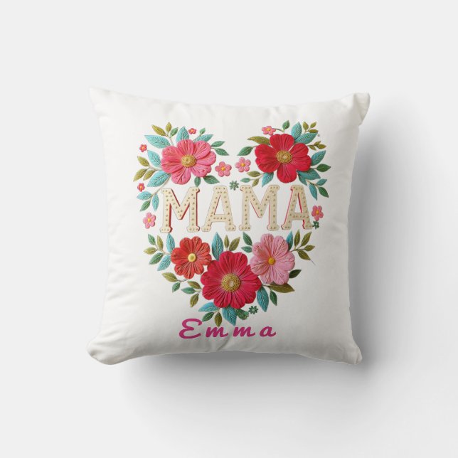 Personalised Mama Heart Floral Custom Gift Cushion (Front)
