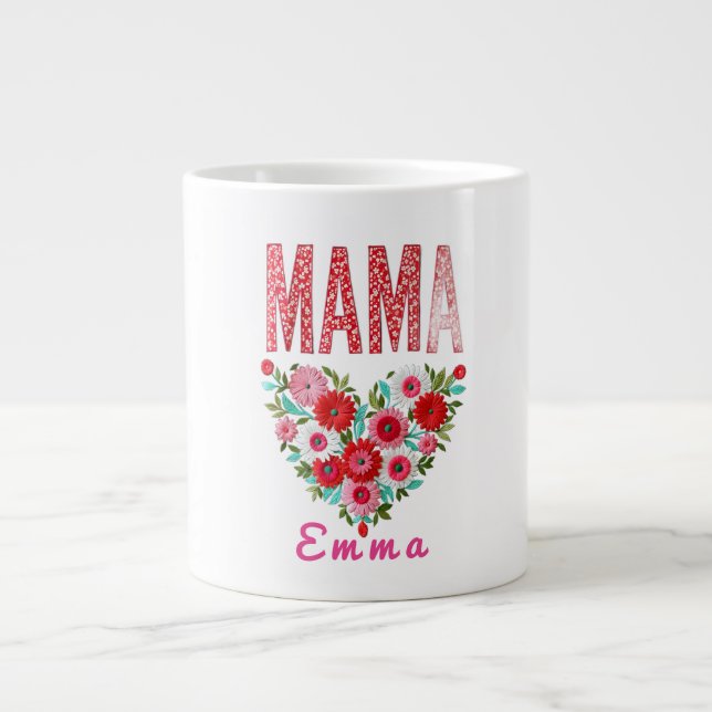 Personalised Mama Heart Floral Custom Gift Large Coffee Mug (Front)