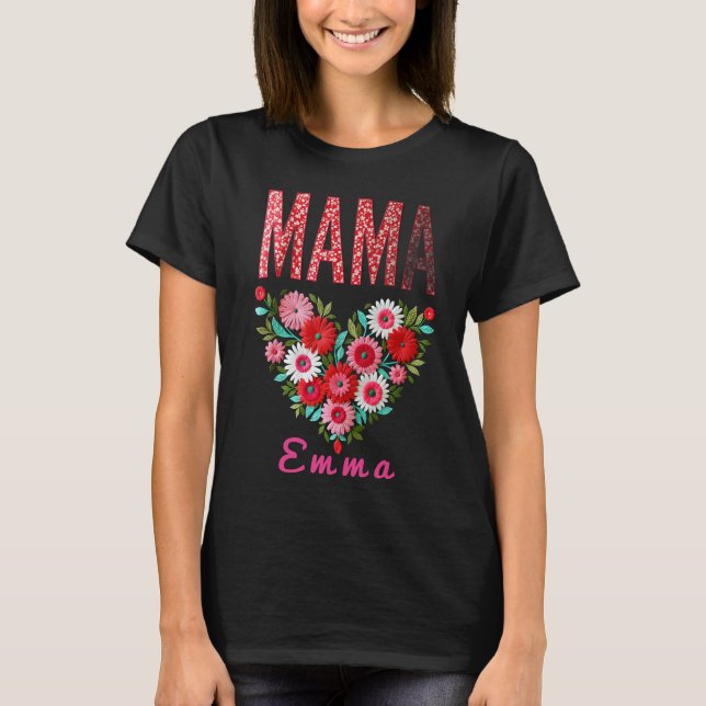 Personalised Mama Heart Floral Custom Gift T-Shirt (Front)