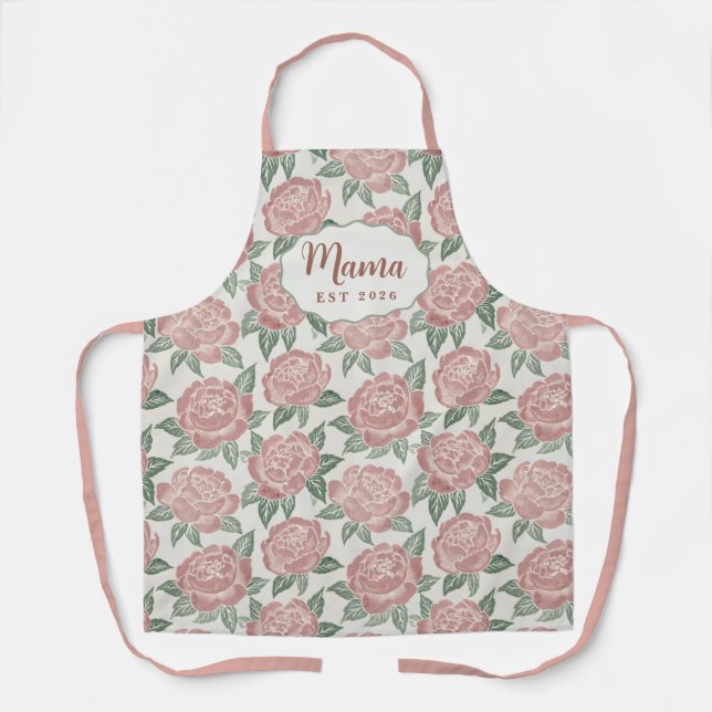 Personalised Mama Peony Apron Custom Name (Front)
