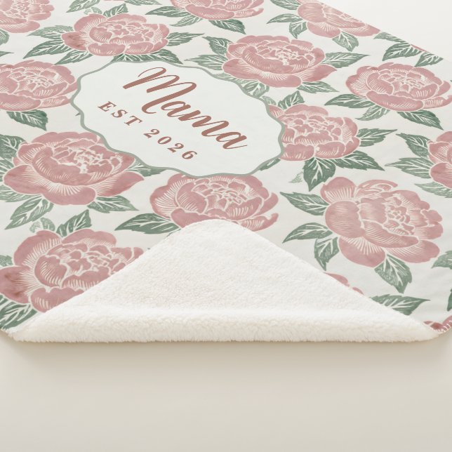 Personalised Mama Peony Sherpa Blanket Custom Name (3/4)