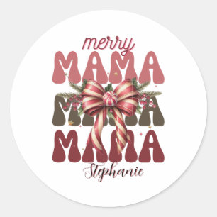 personalised mama retro  Christmas bow  Classic Round Sticker