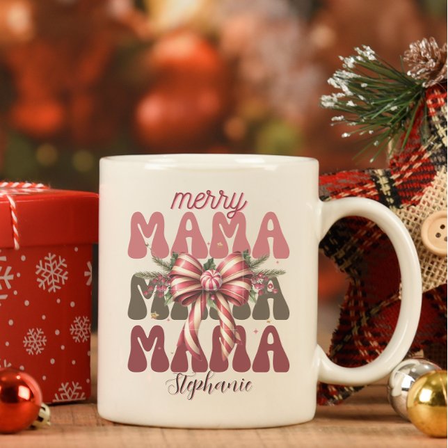 personalised mama retro  Christmas bow  Coffee Mug (Creator Uploaded)
