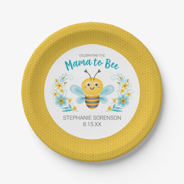 Personalised Mama to Bee Baby Shower Paper Plate (Front)