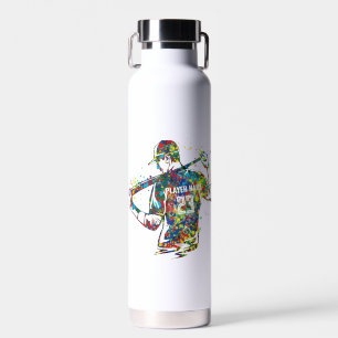 Personalised Man/Boy Baseball Player Water Bottle